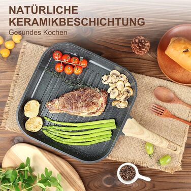 Сковорода-гриль GiPP 28x28 см, сковорода для стейків, індукційна, алюмонієвий литний матеріал з гранітно-антипригарним покриттям, 100% без PFOA, підходить для всіх типів плит, легко миється, білий колір