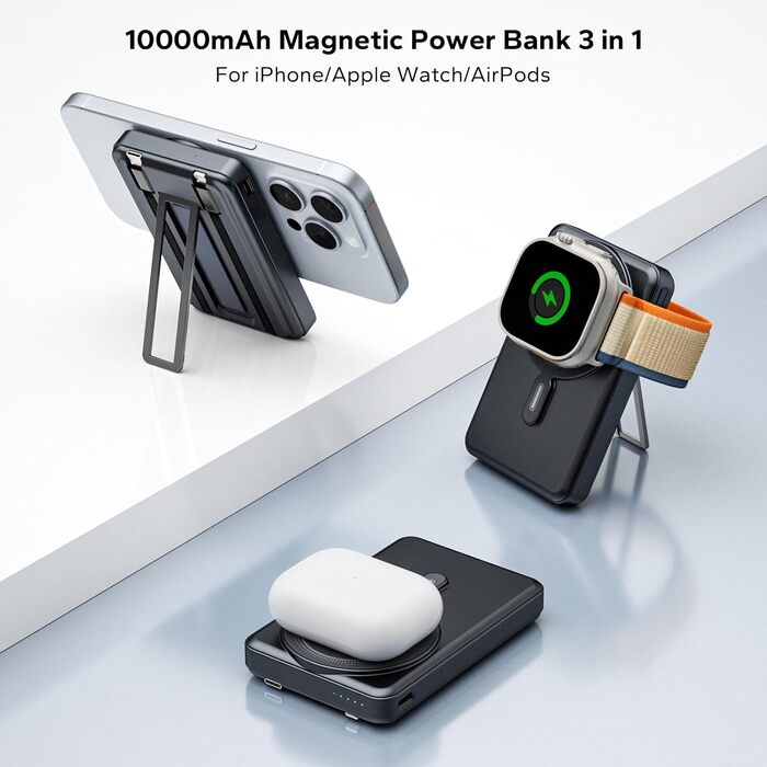 Повербанк Eazpower Magsafe 10 000 мАг, 20 Вт PD, бездротовий, USB-C, для iPhone, Apple Watch, Airpods