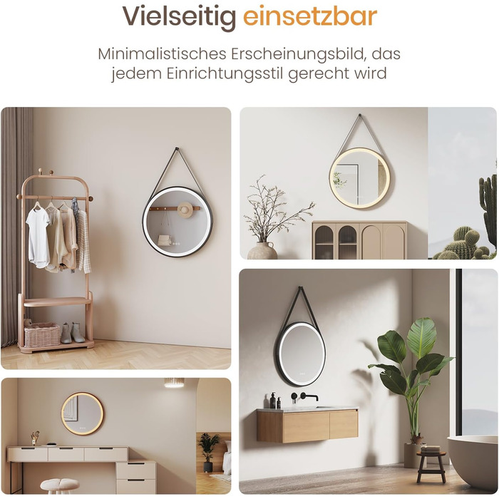 Круглий дзеркало для ванної кімнати EMKE з підсвічуванням 50см, регулювання кольору світла, антизапарник, пам'ять, сенсорне управління, таймер 3 години, енергозберігаючий