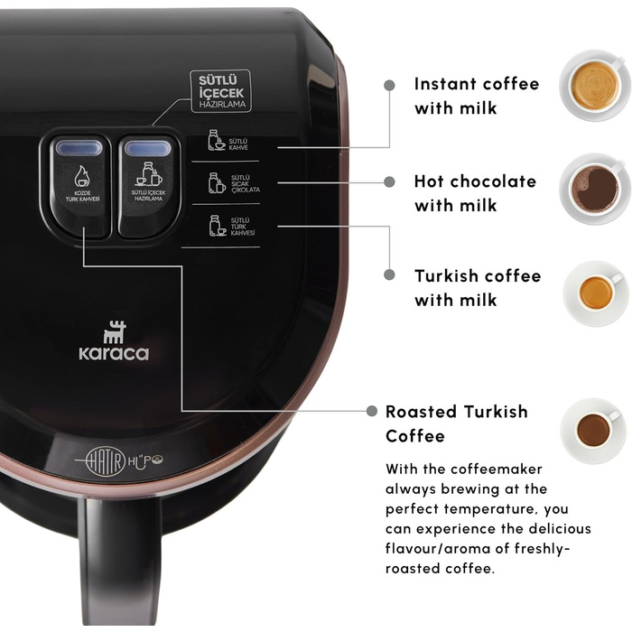 Турецька кавоварка KARACA Hatr Hups, машина для підігріву молока, 5 осіб, повністю автоматична кавоварка, турецький мокко з молоком, гарячий шоколад, розчинна кава з молоком, тепле молоко (молочне рожеве золото)