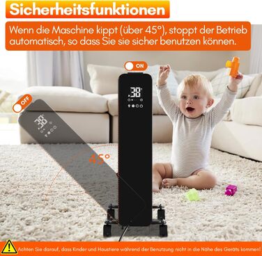 Електричний конвектор Daromigo 2000W з термостатом та WiFi, IP24, настінний, інфрачервоний, чорний