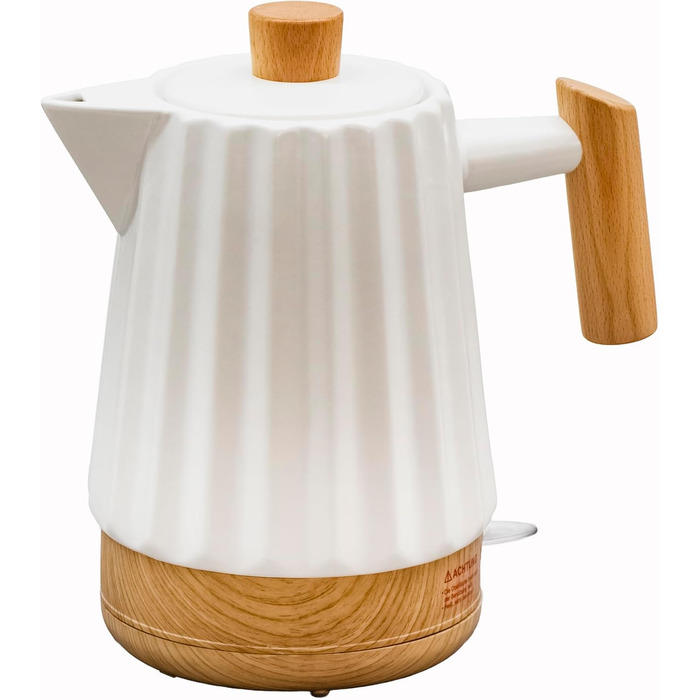 Керамічний чайник 1,7L білий з дерев'яною ручкою та кришкою, поворотний на 360°, LED-індикатор, харчовий силікон, BPA-Free, 1500W, ретро дизайн, довговічний та стильний – модель ALLEGRO