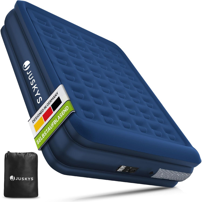Надувний матрац Juskys самонадувний 150x200 см - двоспальний з вбудованим насосом - ідеально для гостей або кемпінгу - водонепроникний блакитний/білий (блакитний, двоспальний)
