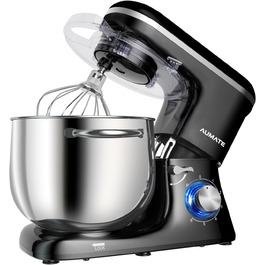 Кухонна машина AUMATE 1400W, 8 л, з міксером, гаком для тіста та вінчиком, 6 швидкостей, чорний колір