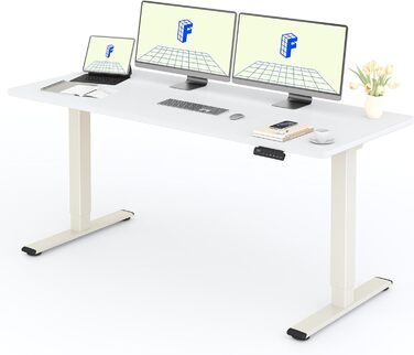 Регульований за висотою стіл FLEXISPOT з 2 моторами, стільниця 25 мм, ергономічний офісний стіл - Акорн, біле каркас, 180 x 80 см