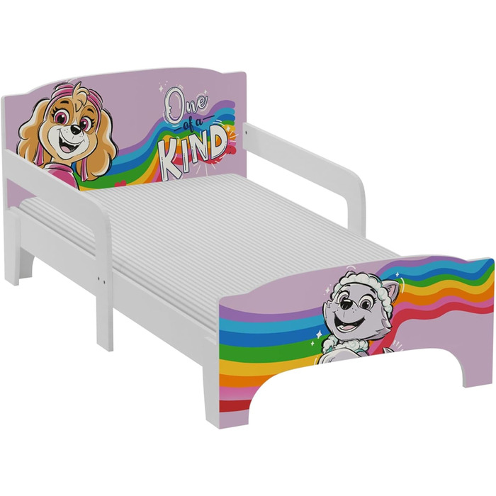 Ліжко дитяче Leomark Paw Patrol Smart - дерев'яне, 70x140 см, з текстильними ящиками, білий/рожевий колір, з принтом (Paw Patrol 04)