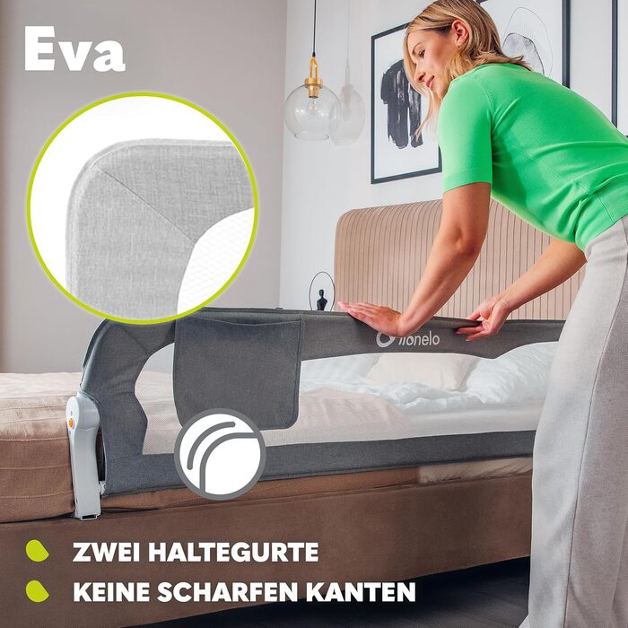 Бортик для ліжка Lionelo Eva захисний, сірий 150 см - дитячий захист від випадання, складаний, легкий монтаж