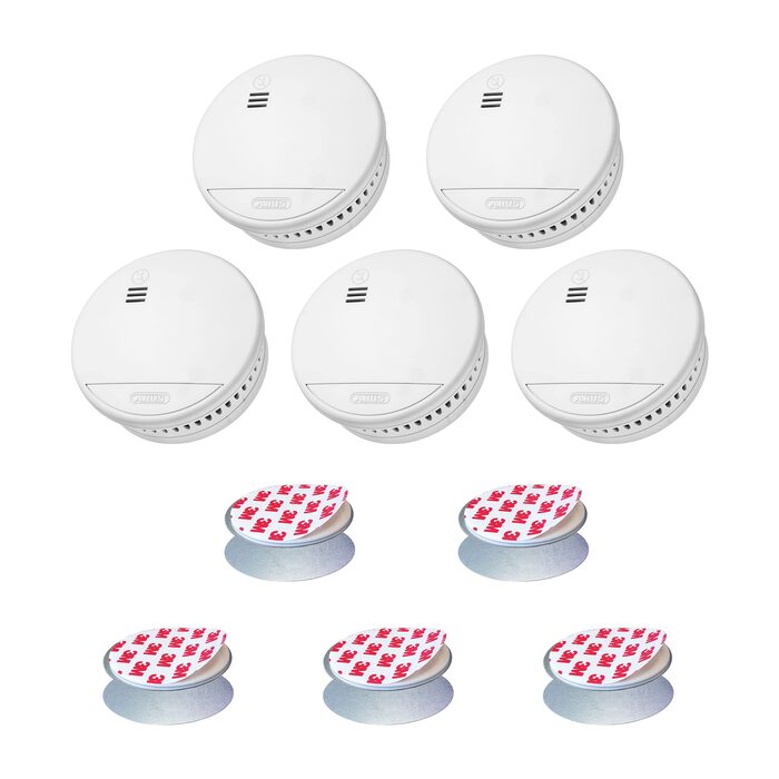 Датчик диму ABUS RWM90 (5 шт.) з магнітним кріпленням, батарея на 5 років, сертифікат DIN EN14604, для житлових приміщень, білий
