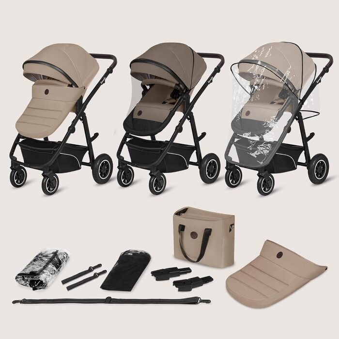 Дитяча коляска Lionelo Bianka 3 в 1 до 22 кг з автокріслом, складна, система подорожей, регулювання спинки, колеса 360°, амортизація, великий капюшон (BEIGE SAND)