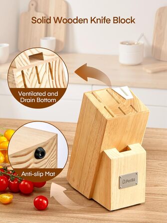 Набір ножів D.Perlla 7 предметів з точилкою, професійний кухонний набір з нержавіючої сталі з пластиковою ручкою та дерев'яним блоком, білий