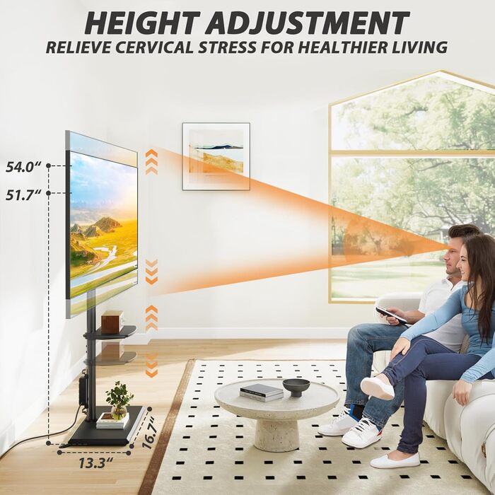 Настінна кріплення для телевізора TVON з розеткою, для телевізорів 32-60 дюймів, до 40 кг, поворотна, регульована по висоті, з безпечною дерев'яною основою, чорний, сучасний дизайн