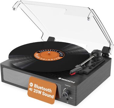 Вініловий програвач Oakcastle TT100 з Bluetooth 5.0, AUX, RCA, вбудованими динаміками, ретро-дизайн, адаптер 45 RPM, програвач платівок преміум-якості