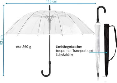 Зоряна іскра парасолька прозора велика XXL Ø110 см 16-ребра комфортна застібка Наскрізний парасольку на весіллі 2 людини Парасолька прозора велика з сумкою для перенесення край білий прозорий Ø110 см - великий - XL