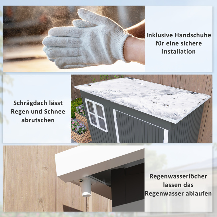 Outsunny Garden Shed 4,13 м³, Садовий сарай, 260 x 177 x 190 см, Садовий сарай з вікном, Двері, що замикаються, Гараж для велосипедів, Сталева садова шафа, для заднього двору, Сад, Темно-сірий | Аосом