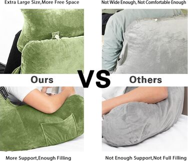 Підлогове крісло-мішок для читання в ліжку, диван для дорослих, подушка для спини з кишенею, крісло для ліжка, читання, перегляду телевізора, ігор (зелене)