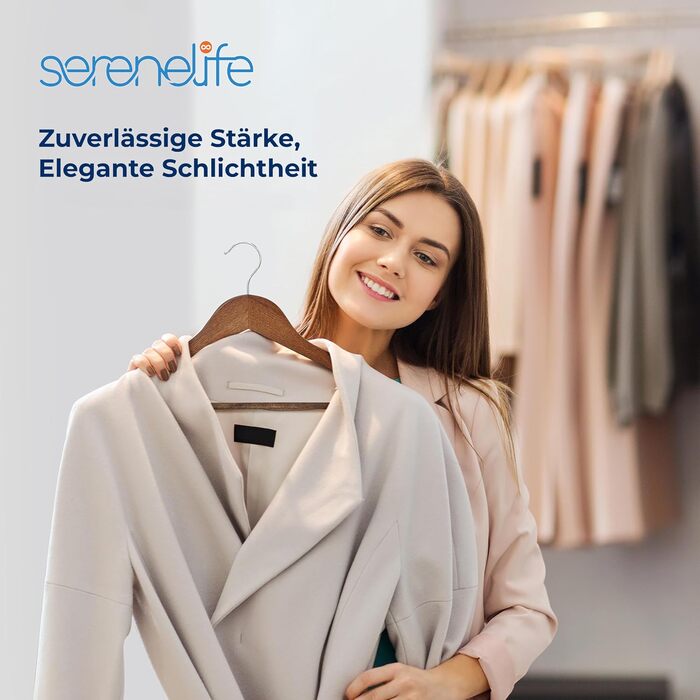 Плечики для одягу SereneLife з дерева, 20 шт. (10 шт. з горіхового дерева), поворотний 360°, антиковзкі, для дітей та дорослих, міцні, економія місця, для курток, спідниць, штанів та костюмів