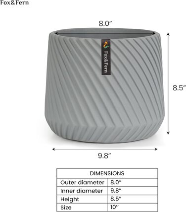 Квітчар Fox & Fern Großer: великий горщик для квітів з бетону 30,5 см з 3D-текстурою та дренажем