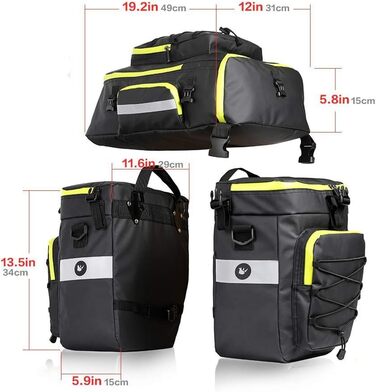 Набір велосипедних багажників Rhinowalk Pannier Набір сумок-переносок для велосипеда Вантажна стійка Сідлова сумка Сумка через плече Багажна полиця для ноутбука Велосипедна сумка Професійні велосипедні аксесуари 3 в 1 - чорний