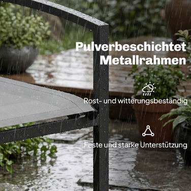 Вулична лавка для двох, металева, стійка до погодних умов, з дихаючою поверхнею сидіння та вигнутими підлокітниками, 112 x 66 x 80 см, сіра