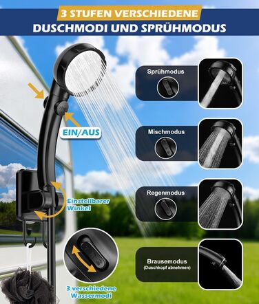 Портативна кемпінгова душова система WADEO з акумулятором, насосом та нагрівачем, 20л бак, для відпочинку, подорожей, автомиття та надзвичайних ситуацій