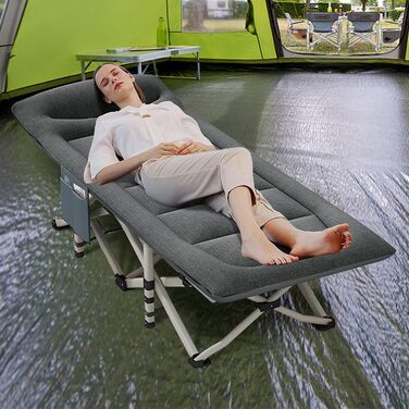 Розкладне кемпінгове ліжко CALIYO, польове ліжко для гостей до 200 кг, 190 x 68 x 40 см, з сумкою для зберігання, чорне