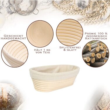 Набір для випікання хліба Yaani: гільзи для бродіння (2 шт.), щітка для тіста, ніж для хліба, 22 см та 25 см