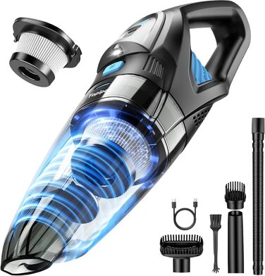 Акумуляторний ручний пилосос для авто та дому, потужність 25000Па, бездротовий з HEPA-фільтром та набором насадок, для шерсті тварин та килимів (Чорний)