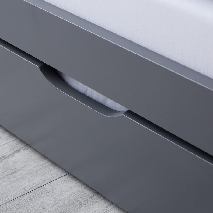 Висувне ліжко Homestyle4u 90x200 см з ящиком для зберігання, сірий дуб, каркас з сосни, ламелі, дитяче ліжко