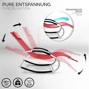 Шезлонг для відпочинку Tillvex Relaxliege: атмосферостійкий, з підлокітниками, навантаження до 150 кг, дихаючий матеріал (Антрацит/Сірий, Червоний)