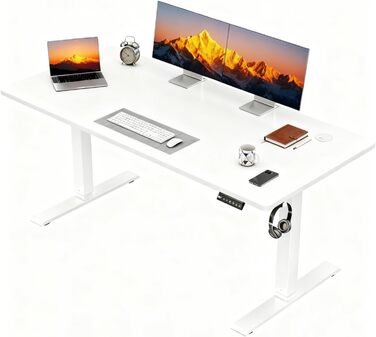 Електричний регульований стіл JUMMICO 110x60 см, білий - ергономічний стіл для комп'ютера