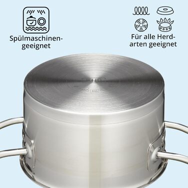 Каструля KHG 14 см з нержавіючої сталі, індукційне дно, 1.5 л | Для всіх плит, можна мити в посудомийній машині
