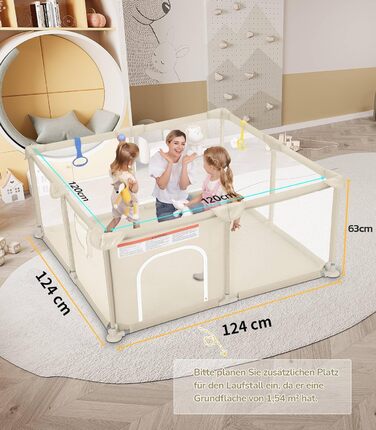 Дитячий манеж Dripex 124x124 см з дихаючою сіткою, сірий (124x124 см)