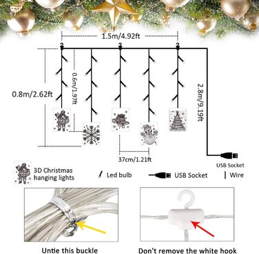 Льоново-новорічна гірлянда-завіса Bloomwin з 120 LED, тепле біле світло, 8 режимів, USB, для декору вікон та інтер'єру (акрил, квадратні)