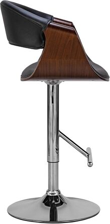 Барний стілець CLP Foley з штучної шкіри, з підлокотниками та спинкою, регульована висота, дерево, штучна шкіра, горіх/чорний