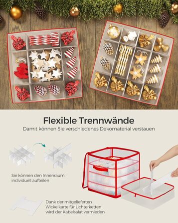 Ящик для зберігання новорічних прикрас SONGMICS з 64 відділеннями, 33.5 x 33.5 x 34 см, вишневий колір