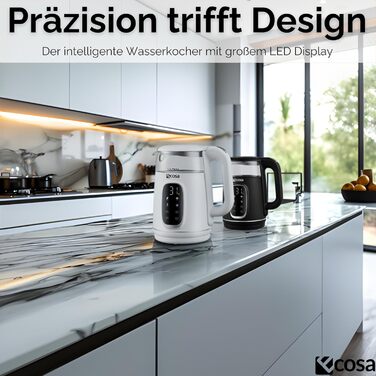 Електричний чайник Ecosa® зі скляною колбою та нержавіючою сталлю, 1,7 л, 2200 Вт, регулювання температури 40°C-100°C, підігрів, LED-підсвічування (Black Pearl)