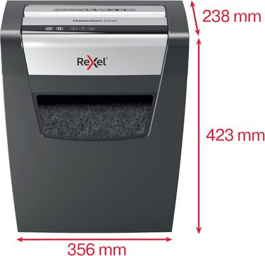 Шредер Rexel Momentum X308: безпечний знищення документів (P3, Partikelschnitt), 12 аркушів, 15л, чорний