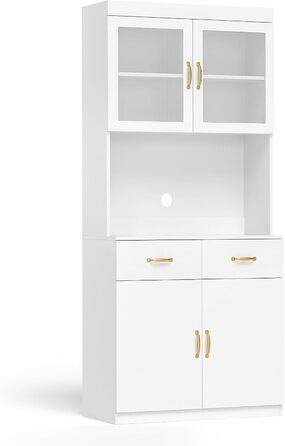 Кухонна шафа VOWNER з робочою поверхнею, буфет на 4 дверцята, шафа-вітрина, буфет з регульованими полицями, 80 x 40 x 180 см, для кухні, вітальні, офісу, їдальні (білий)