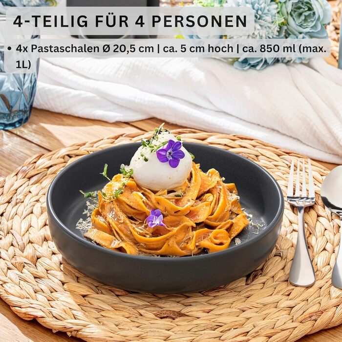 Набір мисок для пасти, 4 предмети, керамічні миски для локшини, можна мити в посудомийній машині та використовувати в мікрохвильовій печі, стійкі до подряпин, велика багатофункціональна кольорова миска, 850 мл | КОЛЕКЦІЯ VALUE