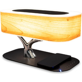 Приліжкова світлодіодна лампа ArBo-Living - Tree of Light - сучасний світильник для спальні та вітальні, настільна лампа з Bluetooth-динаміком, функцією бездротової зарядки, з плавним регулюванням яскравості (дуб Nature)