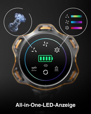 Бездротовий акумуляторний пилосос 45000 Па/550 Вт/65 хв, об'єм 1,6 л з дисплеєм, антизаплутана щітка, самостійна парковка, док-станція на стіні, 8-шарова фільтрація, тихий, для шерсті тварин/килимів/твердих поверхонь/автомобіля, блакитний