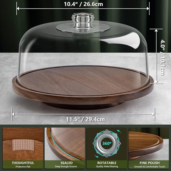 Тортниця з підставкою, дерев'яна та акрилова, з кришкою - для тортів та випічки