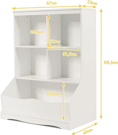 Ярусна шафа для іграшок COSTWAY, шафа для зберігання з відкритими відділеннями та ящиками, книжкова шафаКоробка для зберігання Стояча полиця для зберігання іграшок Дитяча кімната (біла), 3-