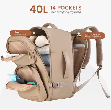 LOVEVOOK Рюкзак для ручної поклажі в літак 40L, жіночий великий, 17.3