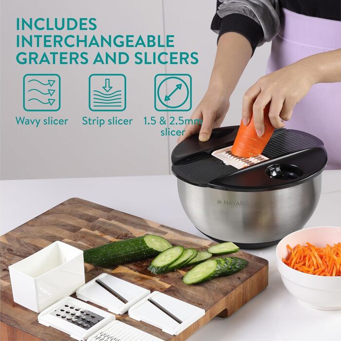 Salatschleuder Navaris з нержавіючої сталі: сушарка для салату з кришкою та ситом - сушарка для салатів