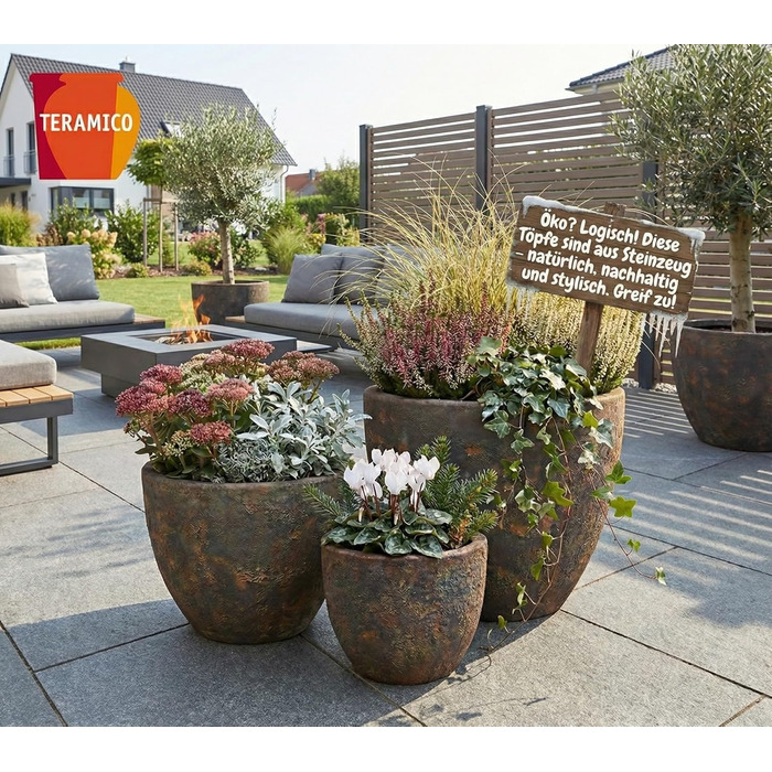 Керамічний горщик Teramico Premium: ручна робота, морозостійкий, з отвором для поливу. Підходить для квітів у саду та вдома. Унікальний горщик Lava Braun, 21x18 см