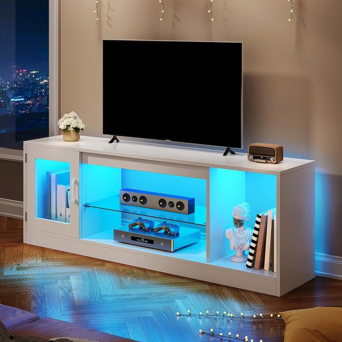 Тумба під телевізор YITAHOME з RGB-підсвічуванням, білий колір, 148 x 32 x 51 см, з полицями для 43