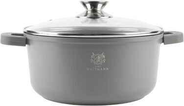 Каструля з антипригарним покриттям 10 літрів, діаметр 28 см, з кришкою, з алюмінієвого лиття, для всіх типів плит (в т.ч. індукційних), сіра. Ідеально для супу, тушкування та приготування великих порцій.