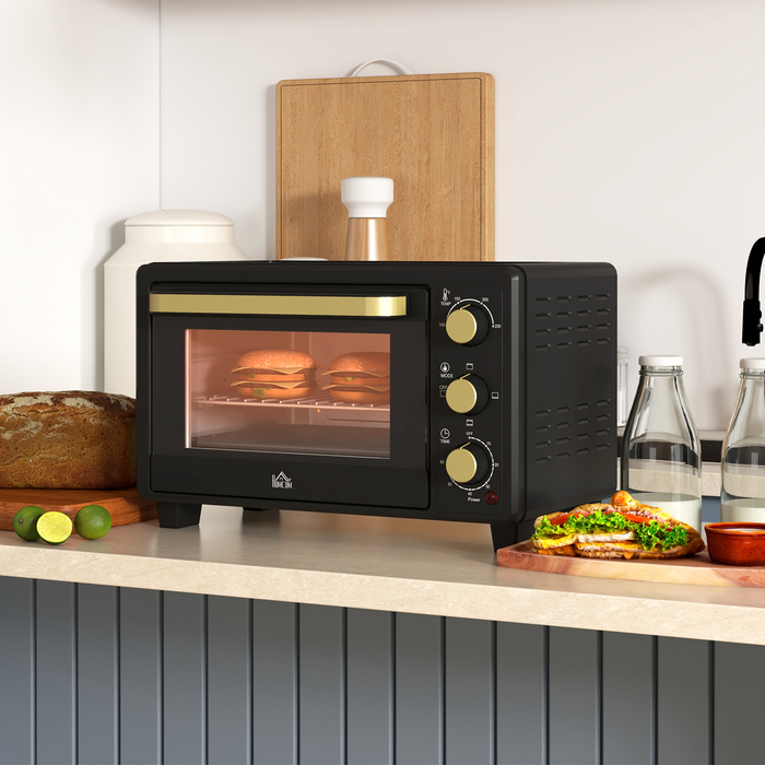Міні-духовка HOMCOM 16 л, 1400 Вт, міні-духовка 100-230°C, таймер на 60 хв, з решіткою для гриля та деко, піч для піци з ручкою для підноса, знімний піддон для крихт Чорний | Aosom