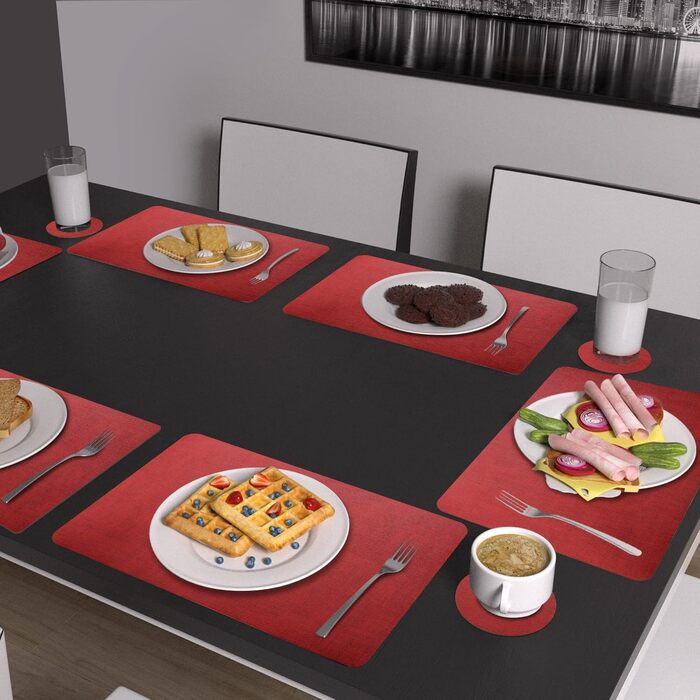 Набори підставки під тарілки Purejoy, 6 шт., сірі, миючіся, неслизькі, термостійкі, з PU шкіри, 43x30 см (червоні)